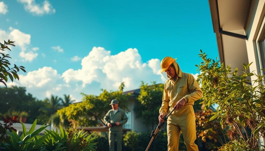 A serene, well-lit scene showcasing the iCareCPAP "環保滅蟲服務". In the foreground, a team of professional exterminators in eco-friendly uniforms carefully applying natural, plant-based pesticides to eliminate pests in a residential setting. The middle ground features lush, verdant foliage and a clean, modern building, highlighting the environmentally conscious approach. The background depicts a vibrant blue sky with fluffy white clouds, conveying a sense of harmony between nature and effective pest control. The lighting is soft and diffused, creating a warm, inviting atmosphere. The angle is slightly elevated, providing an overview of the scene and emphasizing the importance of responsible, eco-friendly pest management services. A serene, well-lit scene showcasing the iCareCPAP "環保滅蟲服務". In the foreground, a team of professional exterminators in eco-friendly uniforms carefully applying natural, plant-based pesticides to eliminate pests in a residential setting. The middle ground features lush, verdant foliage and a clean, modern building, highlighting the environmentally conscious approach. The background depicts a vibrant blue sky with fluffy white clouds, conveying a sense of harmony between nature and effective pest control. The lighting is soft and diffused, creating a warm, inviting atmosphere. The angle is slightly elevated, providing an overview of the scene and emphasizing the importance of responsible, eco-friendly pest management services.